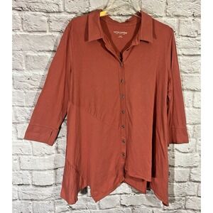 Soft Surroundings XL Tunic Top Button Back Asymmetrical Hem Flowy Lagenlook Pink